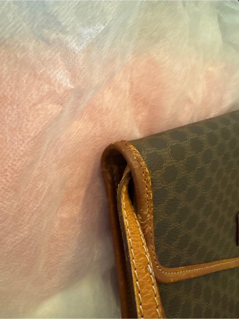 CELINE Brown Monogram Envelope Messenger with Tan Trim